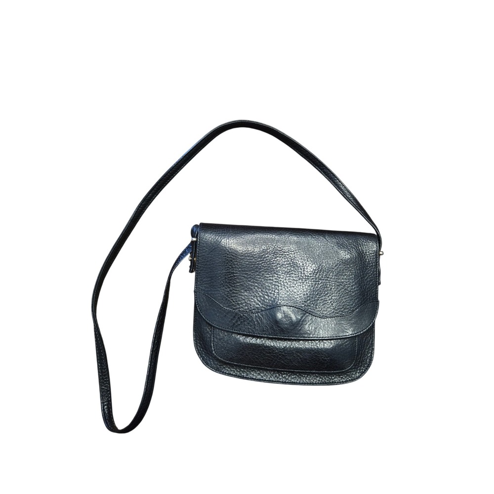 Vintage Black Genuine Leather Crossbody Purse Pebbled Minimalist Classic - Picture 2 of 8